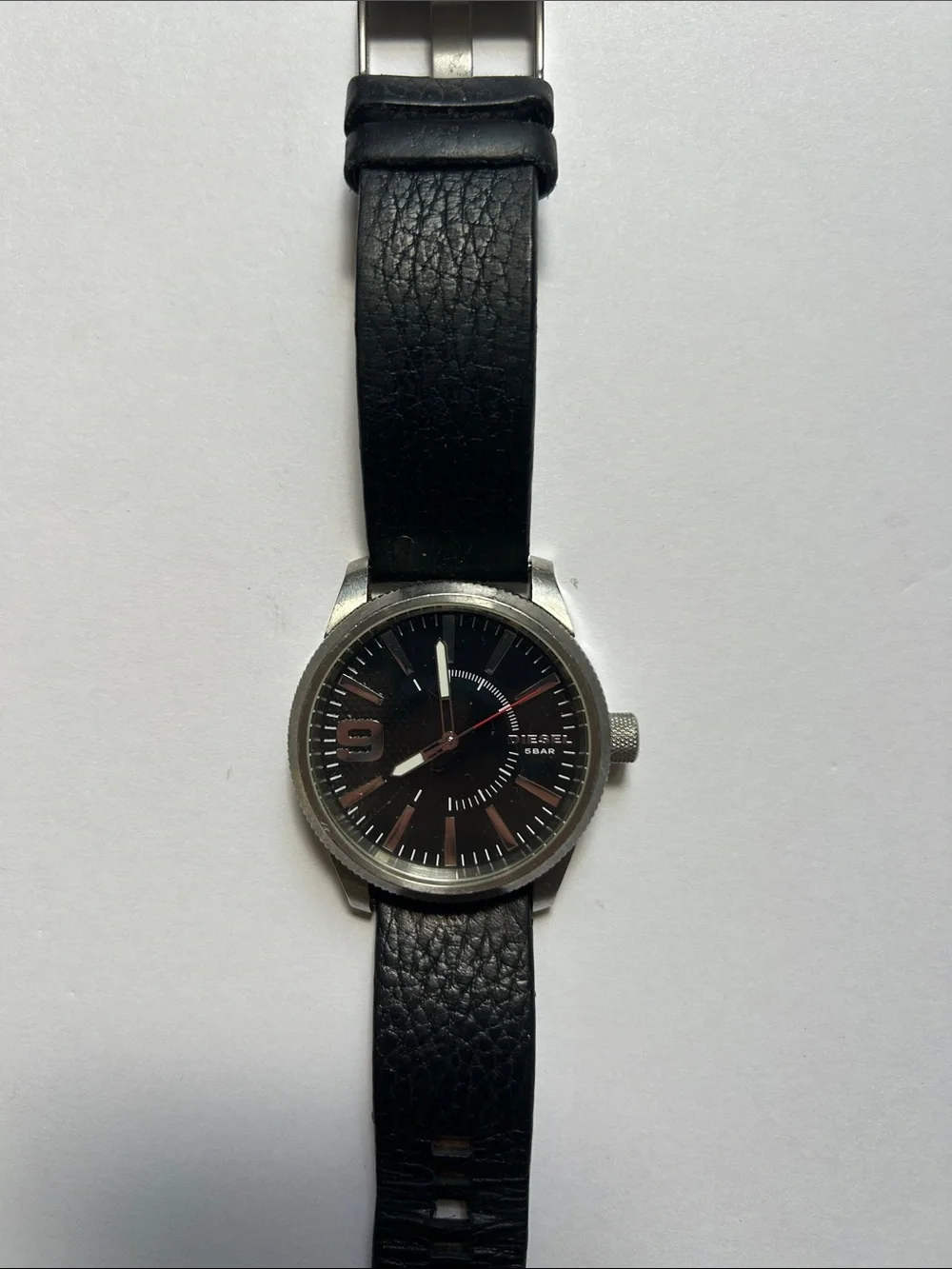 VINTAGE DEISEL Men's Black Leather Strap Analog Watch with Black Dial NEEDS BATT